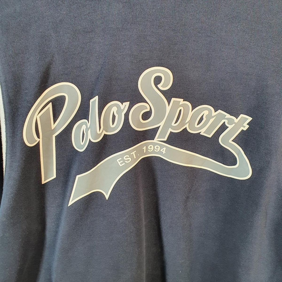 Vintage Ralph Lauren Polo Sport Spellout Hoodie Men’s Medium Navy Blue Cotton Pullover Pony
