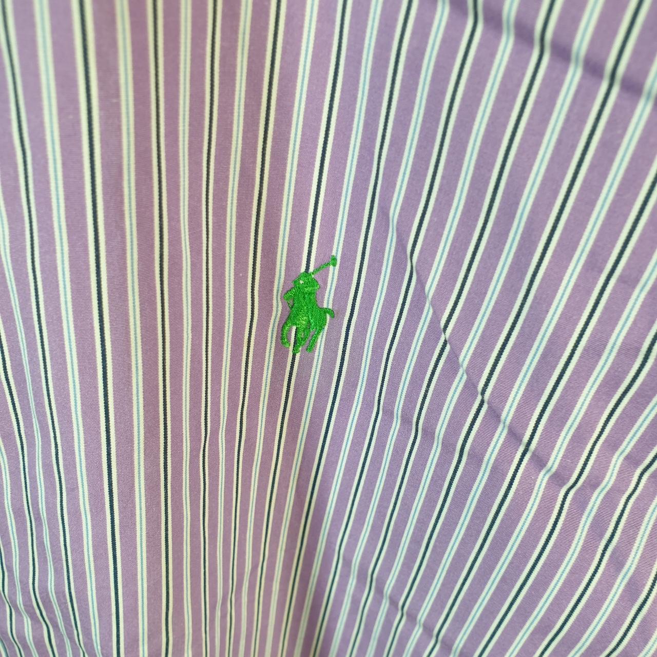 Vintage Ralph Lauren Button Down Shirt Men’s Large Purple Striped Custom Fit Cotton Pony