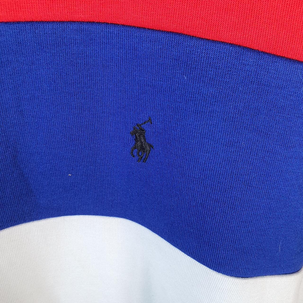 Vintage Ralph Lauren Polo Sweatshirt Womens Large Red Blue Striped Boxy Baggy Pullover Pony