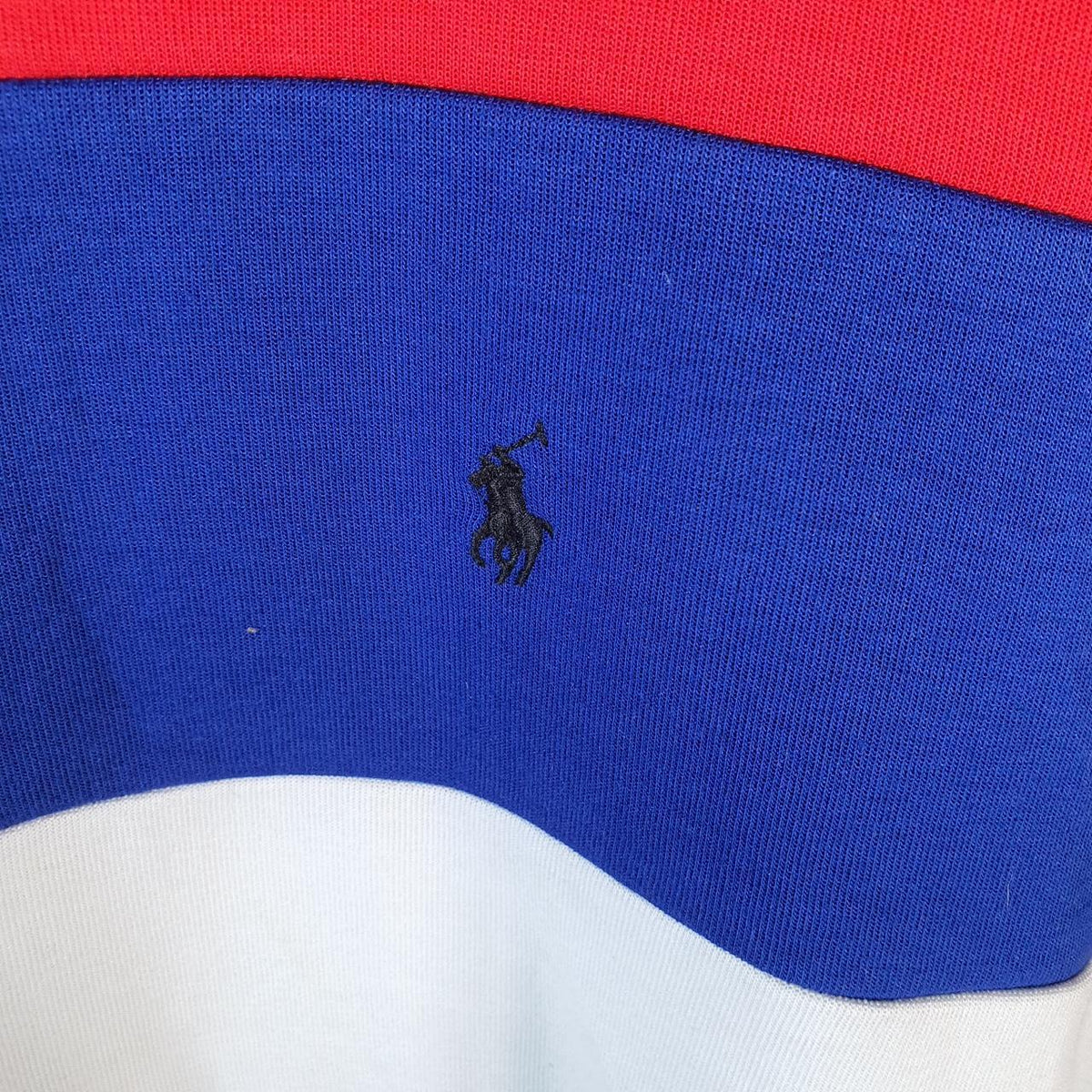Vintage Ralph Lauren Polo Sweatshirt Womens Large Red Blue Striped Boxy Baggy Pullover Pony