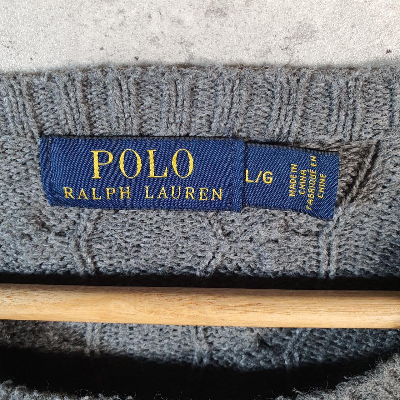 Vintage Ralph Lauren Polo Cable Knit Heavyweight Sweatshirt Womens Large Grey Pony C8855