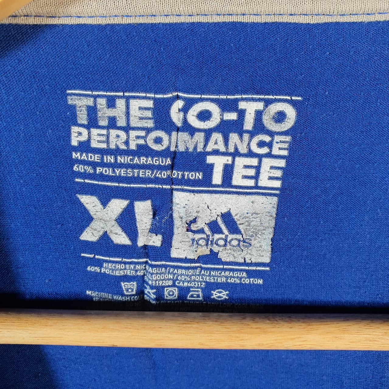 Vintage Adidas Perfomance Go Tee Spellout T Shirt Men’s XL Blue Three Stripes Logo Athletic C9815