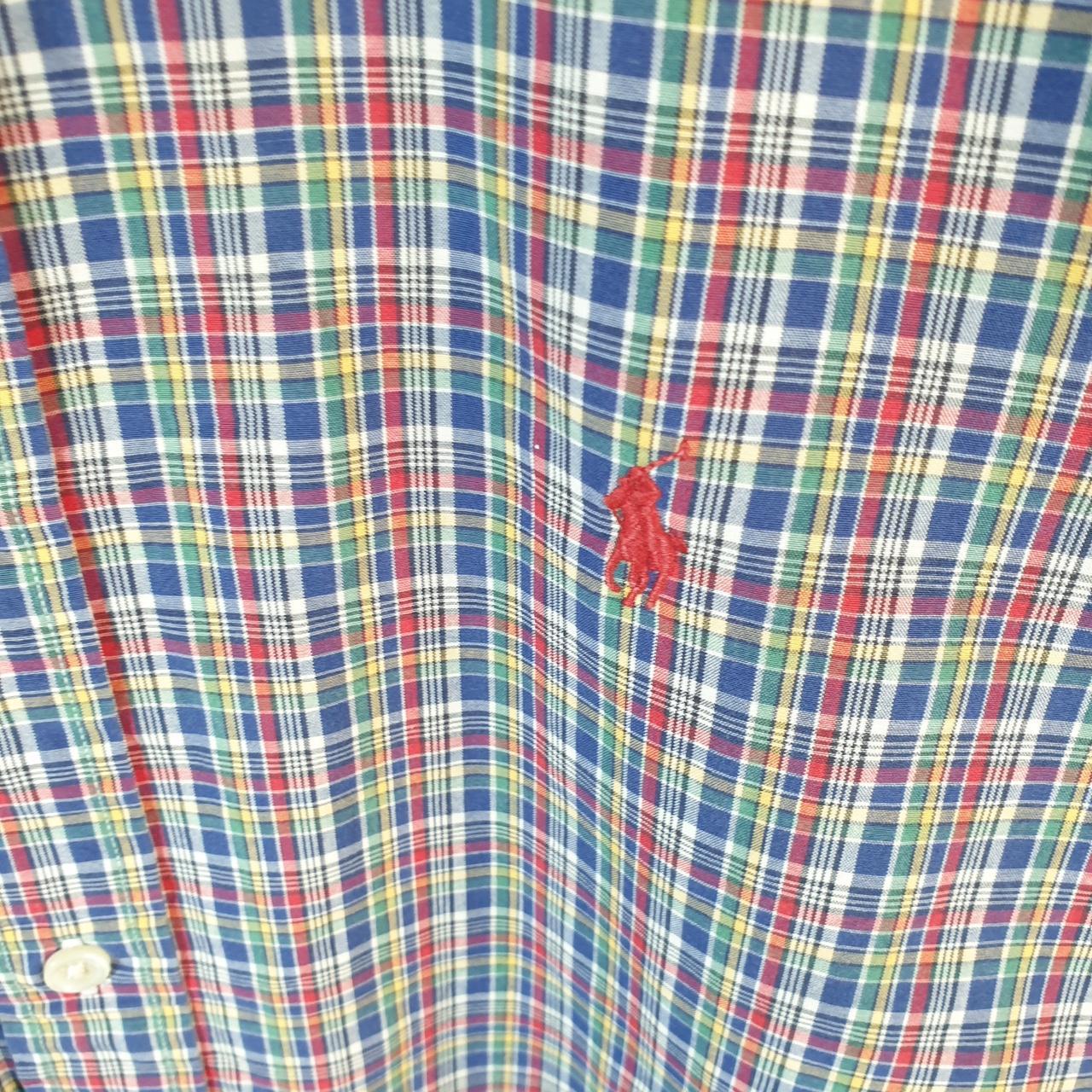 Vintage Ralph Lauren Button Down Shirt Men’s Medium Blue Checkered Custom Cotton Pony