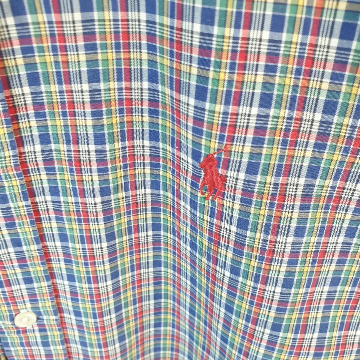 Vintage Ralph Lauren Button Down Shirt Men’s Medium Blue Checkered Custom Cotton Pony