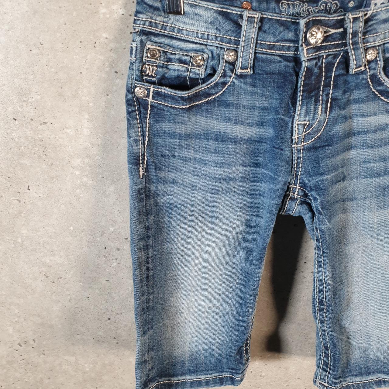 Vintage Miss Me Baggy Y2K Hip Hop Jeans Shorts Jorts Womens W24 Blue Denim Low Rise