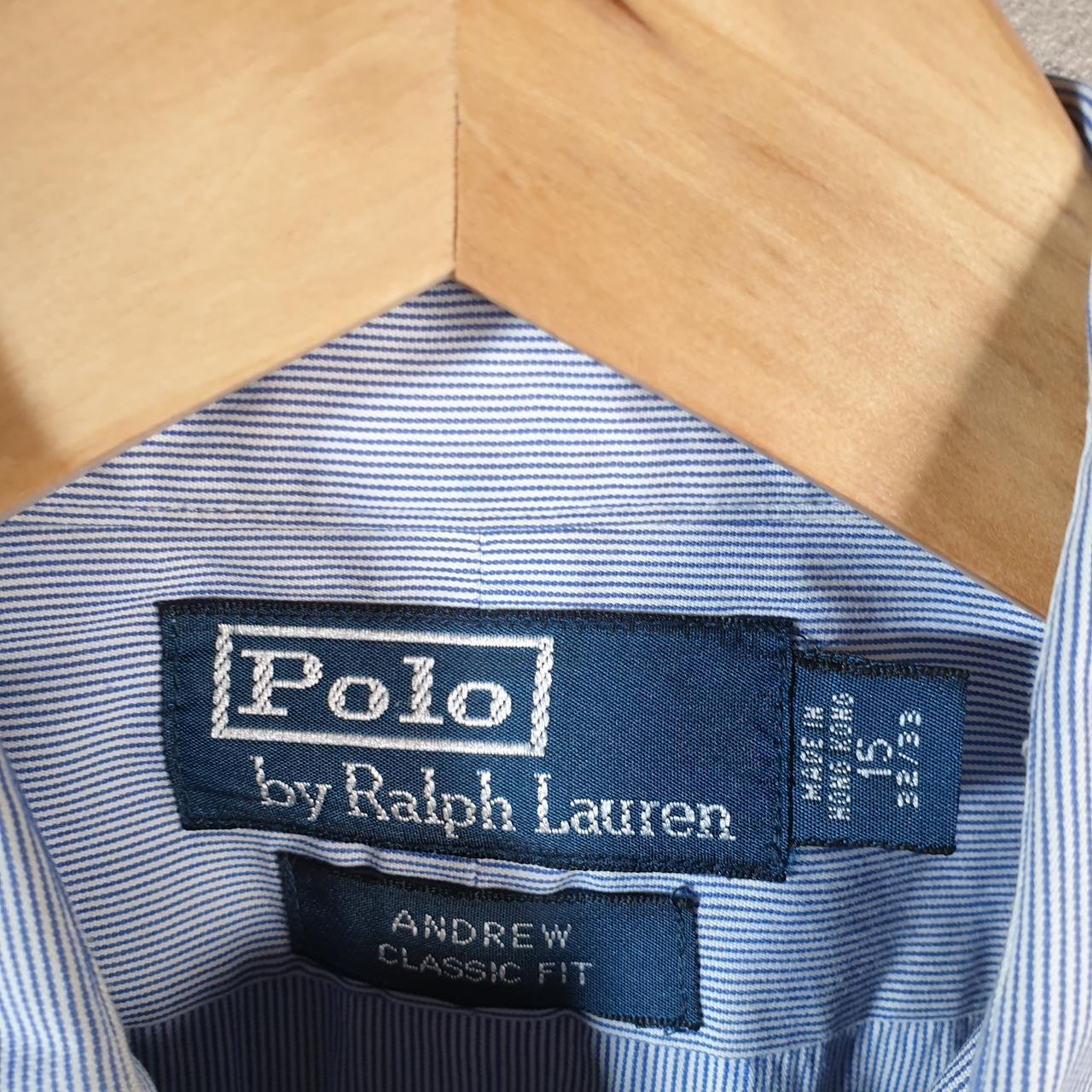 Vintage Ralph Lauren Button Down Shirt Men’s Medium Blue Striped Andrew Classic Fit Cotton Big Fish Vintage