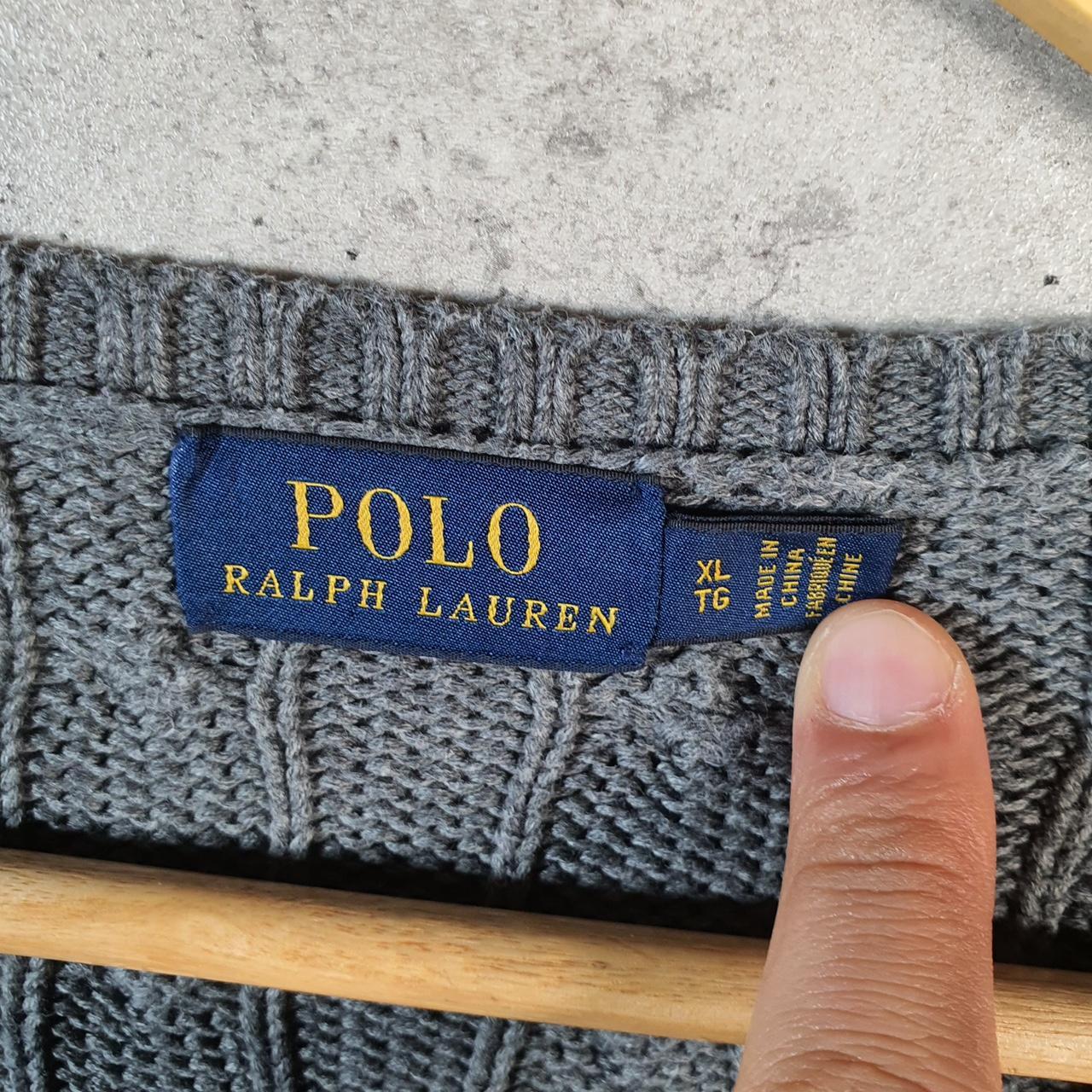 Vintage Ralph Lauren Polo Cable Knit Heavyweight Sweatshirt Womens XL Grey Pony C8864