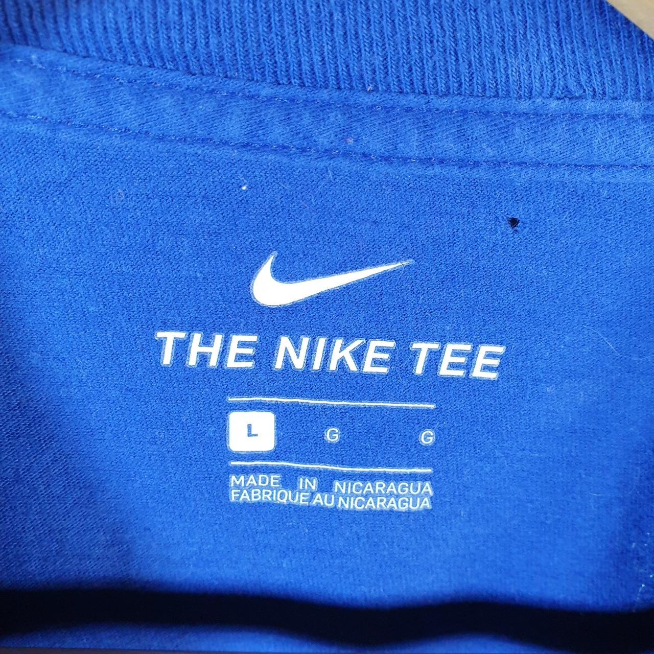Vintage Nike T Shirt Men’s Large Blue Printed Single Swoosh Logo Athletic C8244