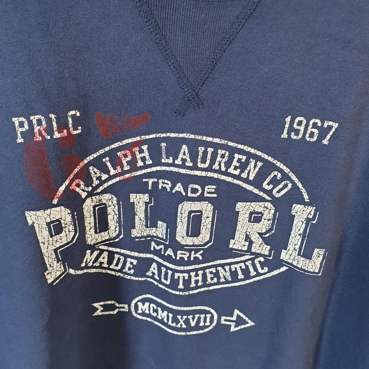 Vintage Ralph Lauren Polo Spellout Sweatshirt Men’s Large Navy Blue Cotton Pullover Pony