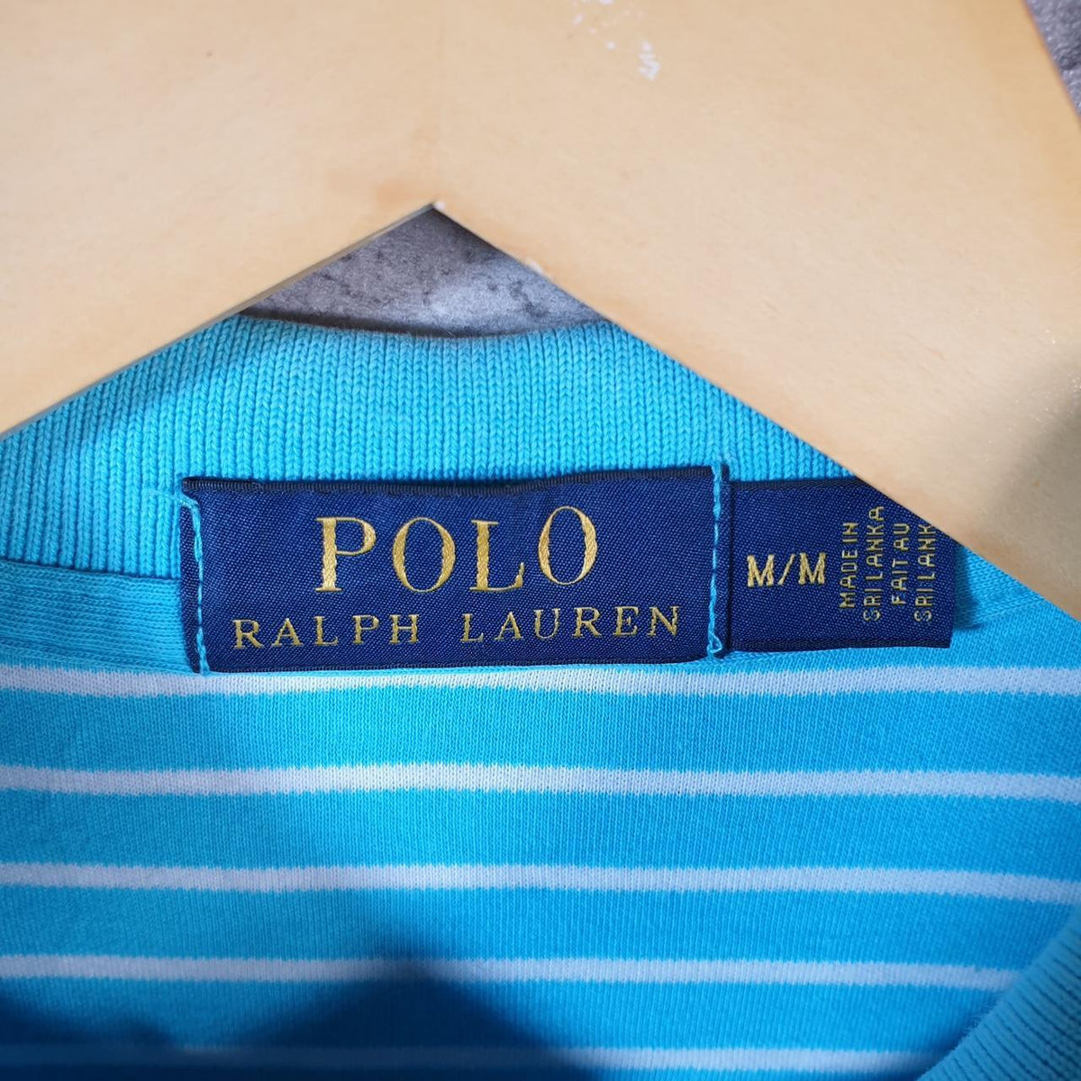 Vintage Ralph Lauren Polo Shirt Men’s Medium Blue Striped Cotton Pony C9688