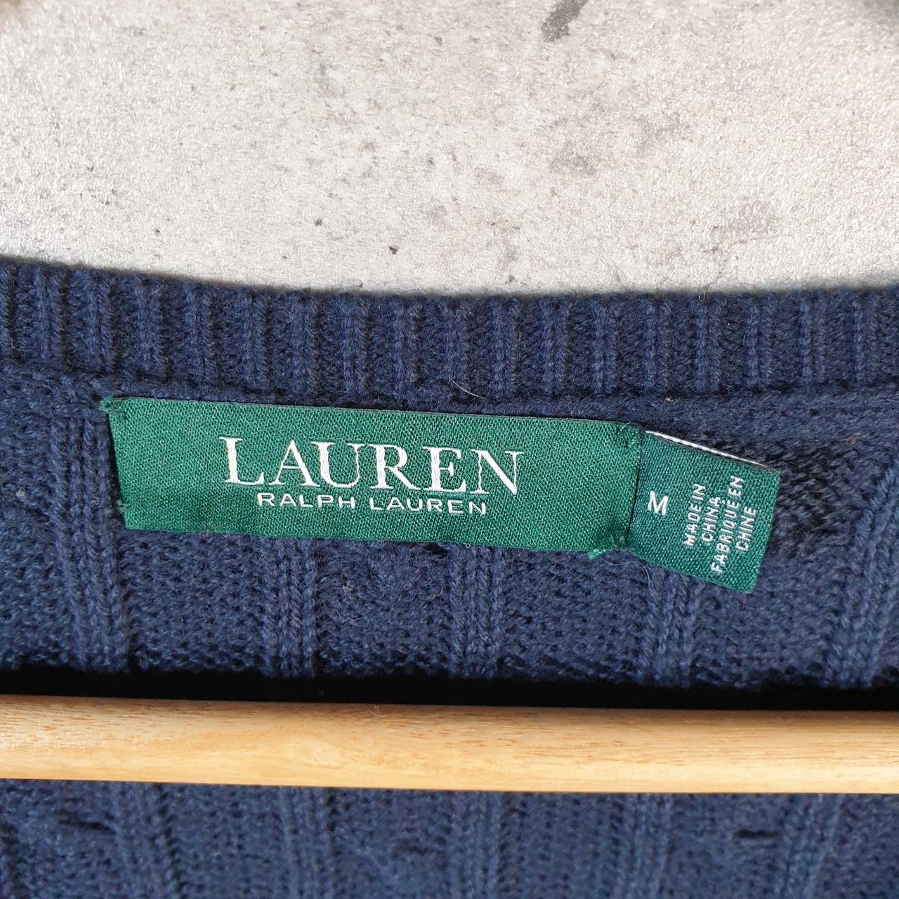 Vintage Ralph Lauren Cable Knit Sweater Womens Medium Navy Blue 1/4 Button Pullover