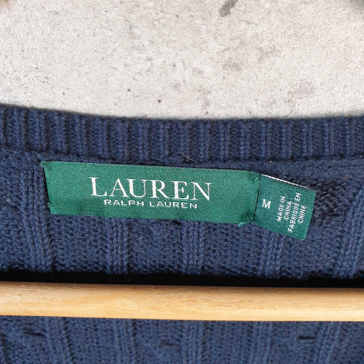 Vintage Ralph Lauren Cable Knit Sweater Womens Medium Navy Blue 1/4 Button Pullover