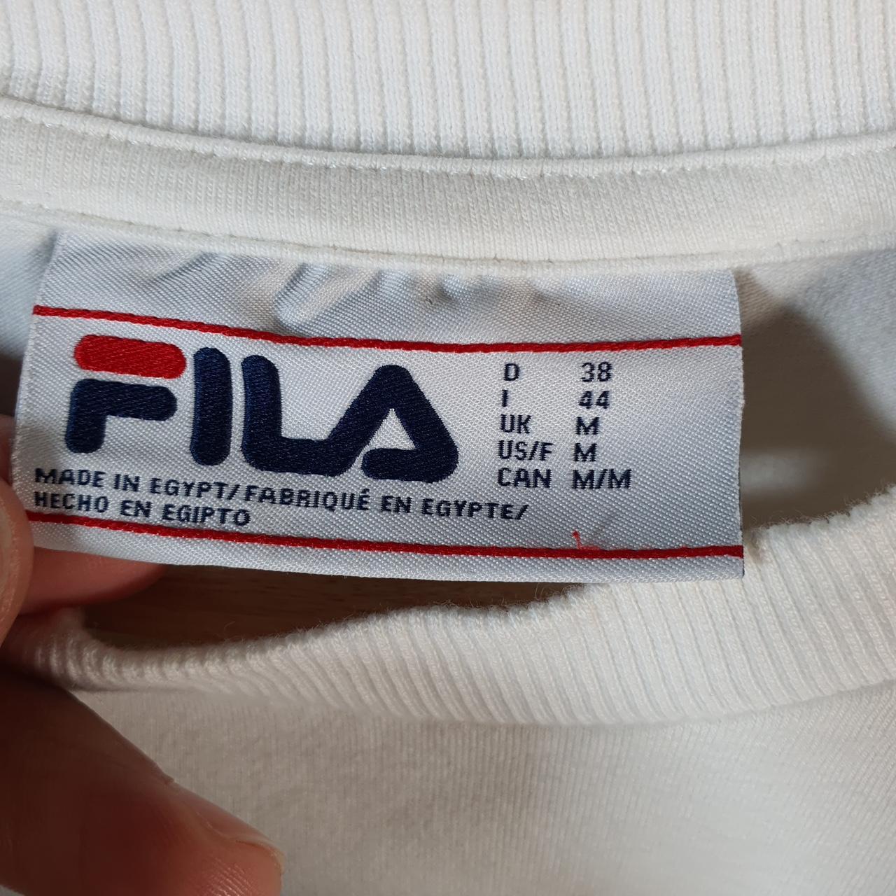 Vintage Fila Spellout Logo Cropped T Shirt Womens Medium White Athletic C9826