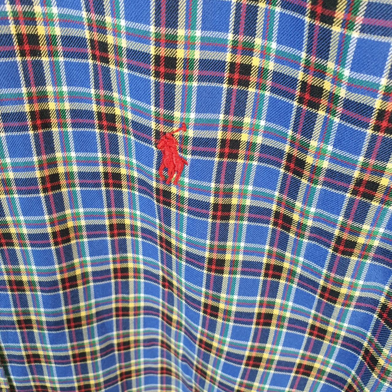 Vintage Ralph Lauren Button Down Shirt Men’s Large Blue Checkered Custom Fit Pony