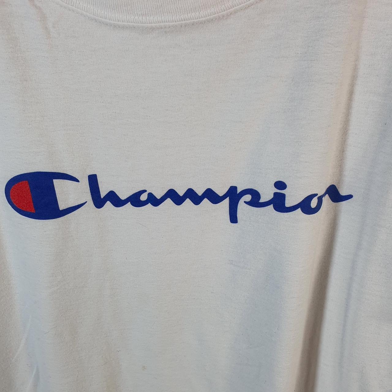 Vintage Champion Spellout Logo Cropped T Shirt Womens Medium White Athletic C9845