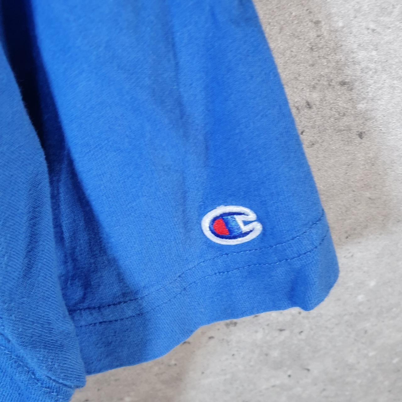 Vintage Champion Spellout Logo T Shirt Mens Small Blue USA Athletic