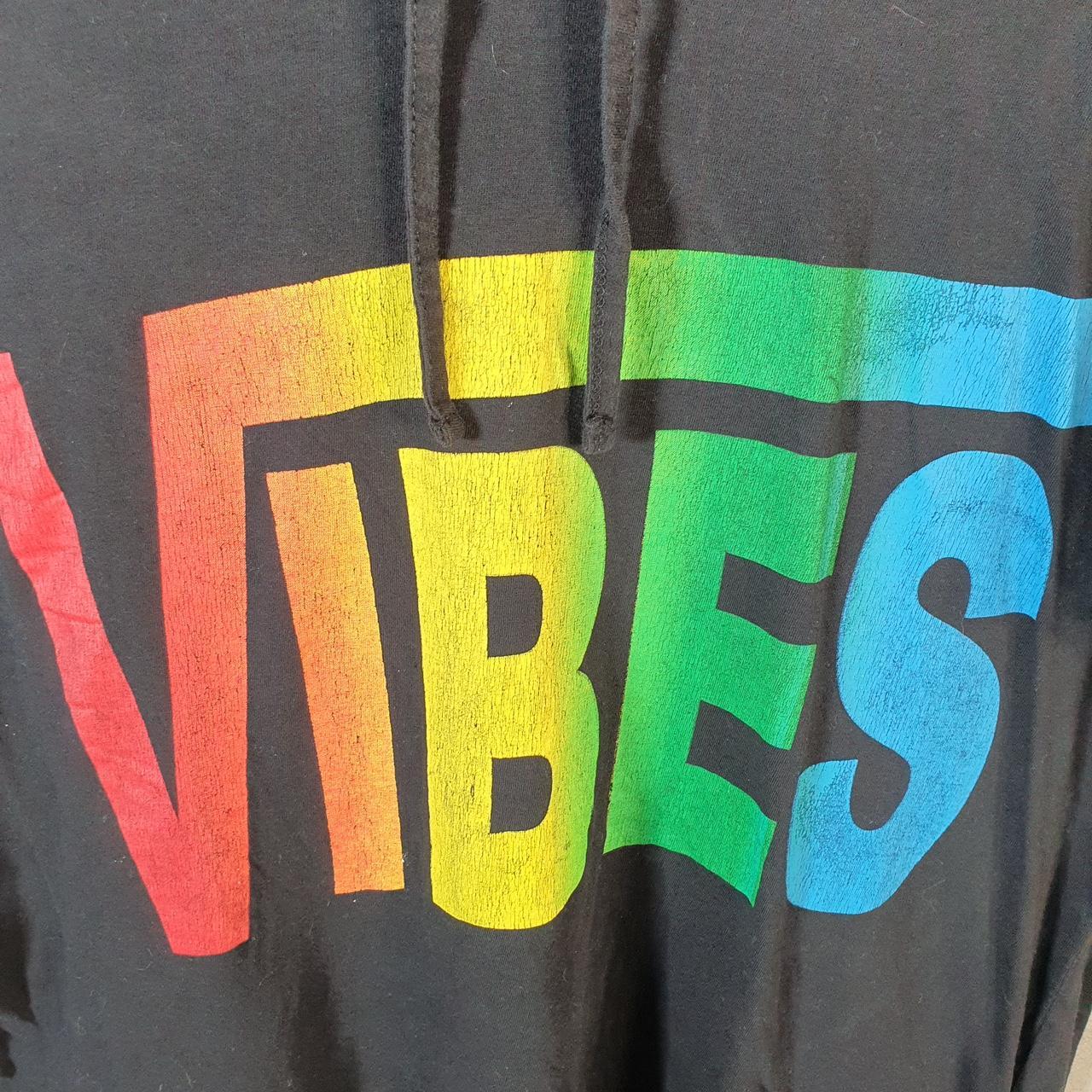 Vintage On Fire Vibes Spellout Hooded T Shirt Womens XL Black Casual sports Logo Athletic