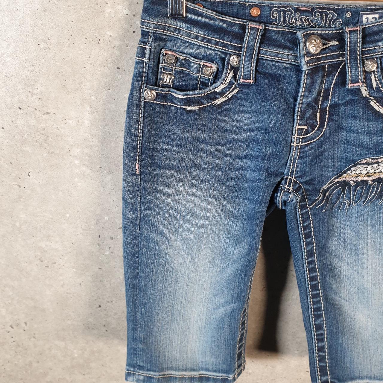 Vintage Miss Me Baggy Y2K Hip Hop Jeans Shorts Jorts Womens W24 Blue Denim Low Rise