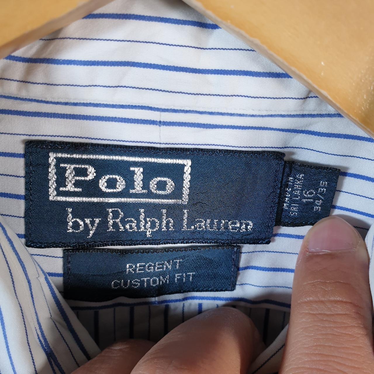 Vintage Ralph Lauren Button Down Shirt Men’s Medium Blue Striped Regent Custom Fit Cotton Big Fish Vintage