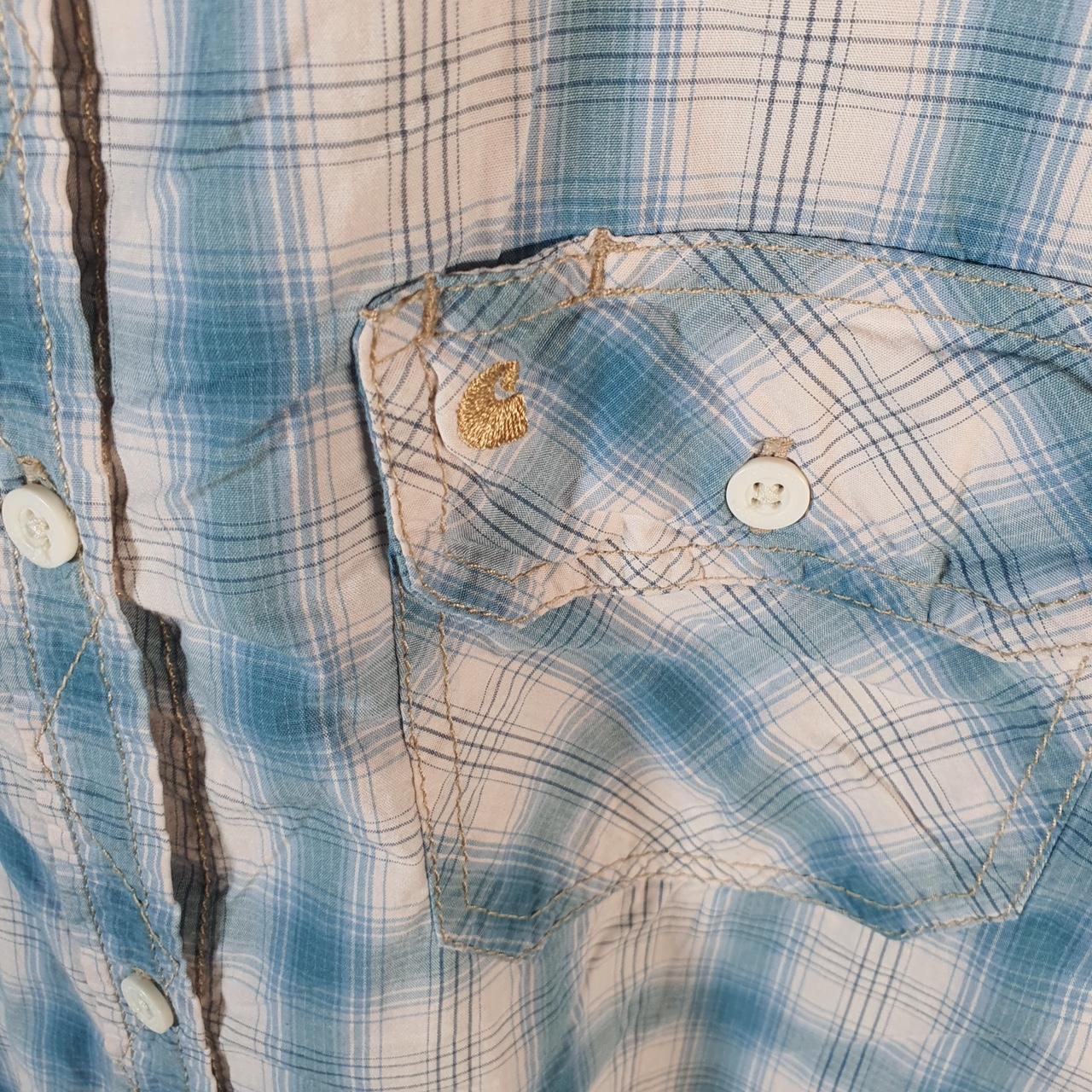 Vintage Carhartt Shirt Button Down Womens XL Blue Checkered Utility Relaxed Fit