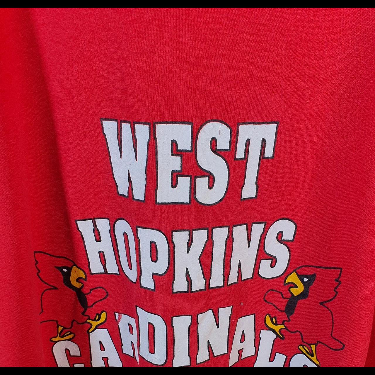 Vintage Fruit of the Loom West Hopkins Cardinals 90s Single Stitch T Shirt Men’s Large Red