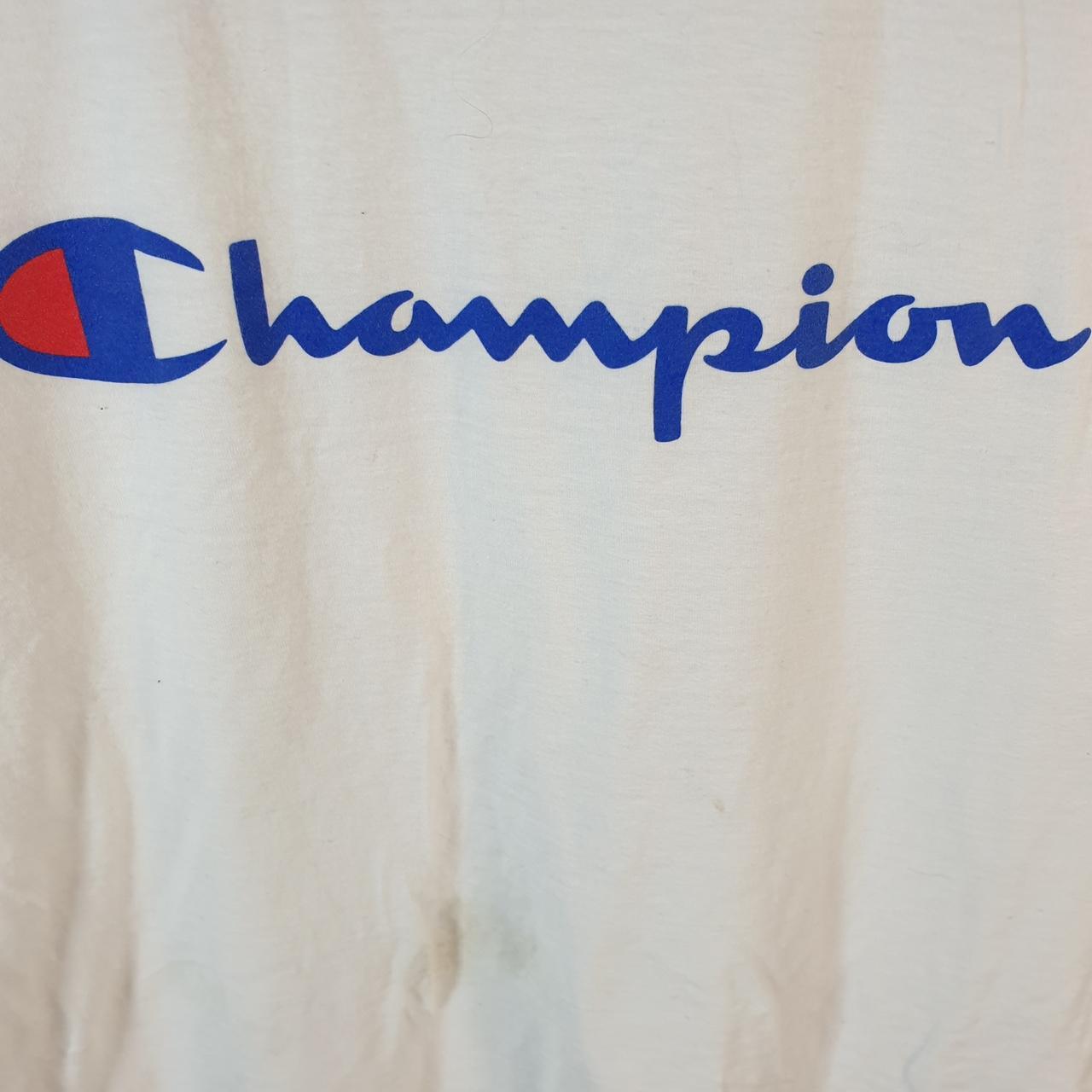 Vintage Champion Spellout T Shirt Men’s Medium White USA Athletic