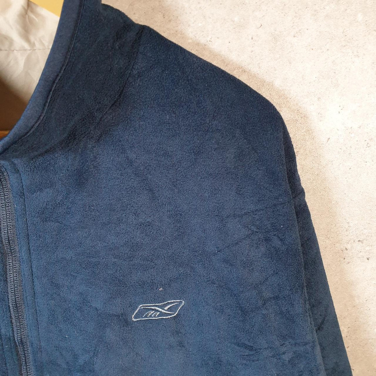 Vintage Reebok Full Zip Fleece Sweatshirt Mens XL Navy Blue Logo Winter