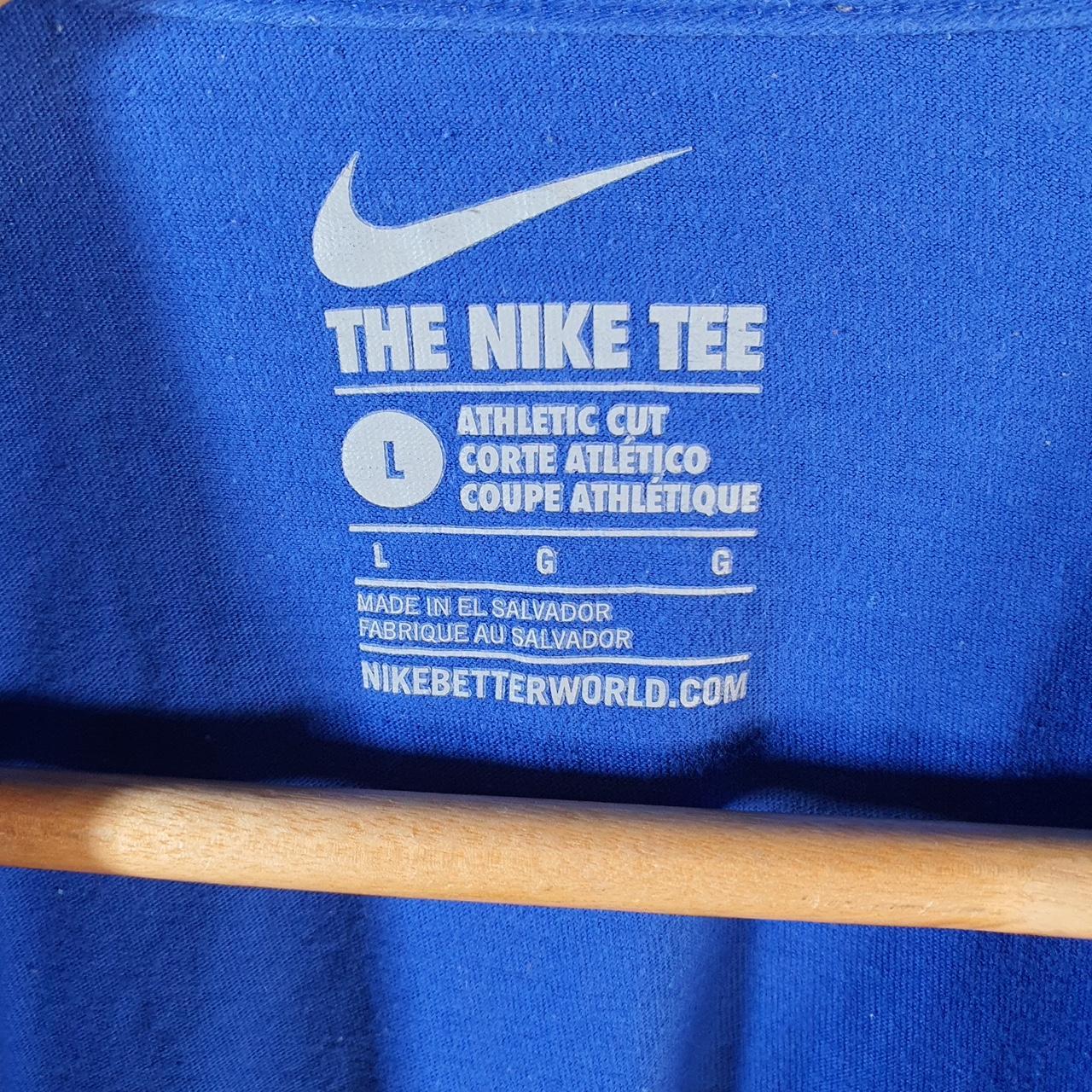 Vintage Nike T Shirt Men’s Large Blue Printed Single Swoosh Logo Athletic Big Fish Vintage
