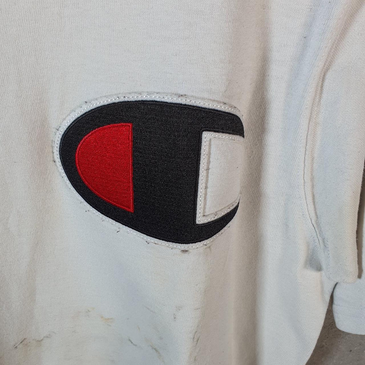 Vintage Champion Spellout T Shirt Men’s Medium White Casual Sports C9579