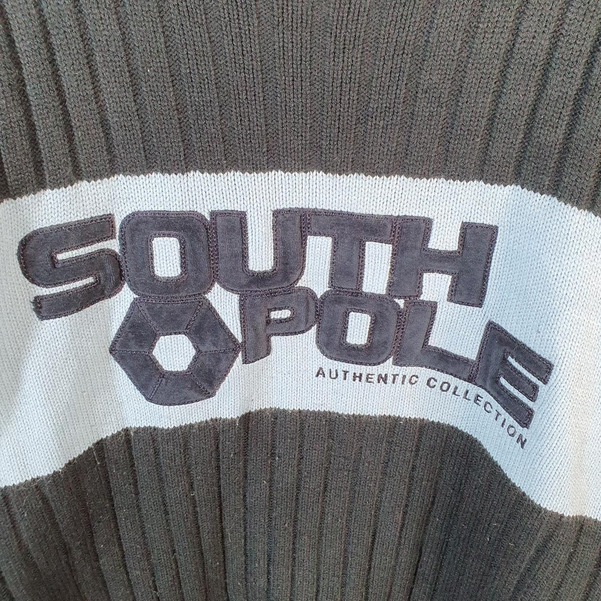 Vintage SouthPole Y2K Spellout Knit Sweater Jumper Mens Large Black Pullover Hip Hop