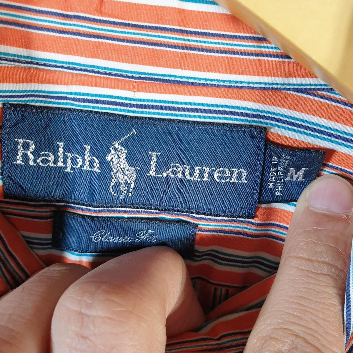 Vintage Ralph Lauren Button Down Shirt Men’s Medium Orange Striped Fit Cotton