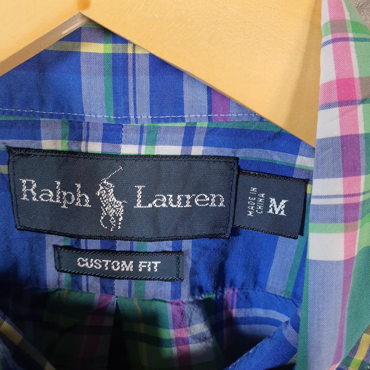 Vintage Ralph Lauren Button Down Shirt Mens Medium Blue Checkered Custom Fit Pony