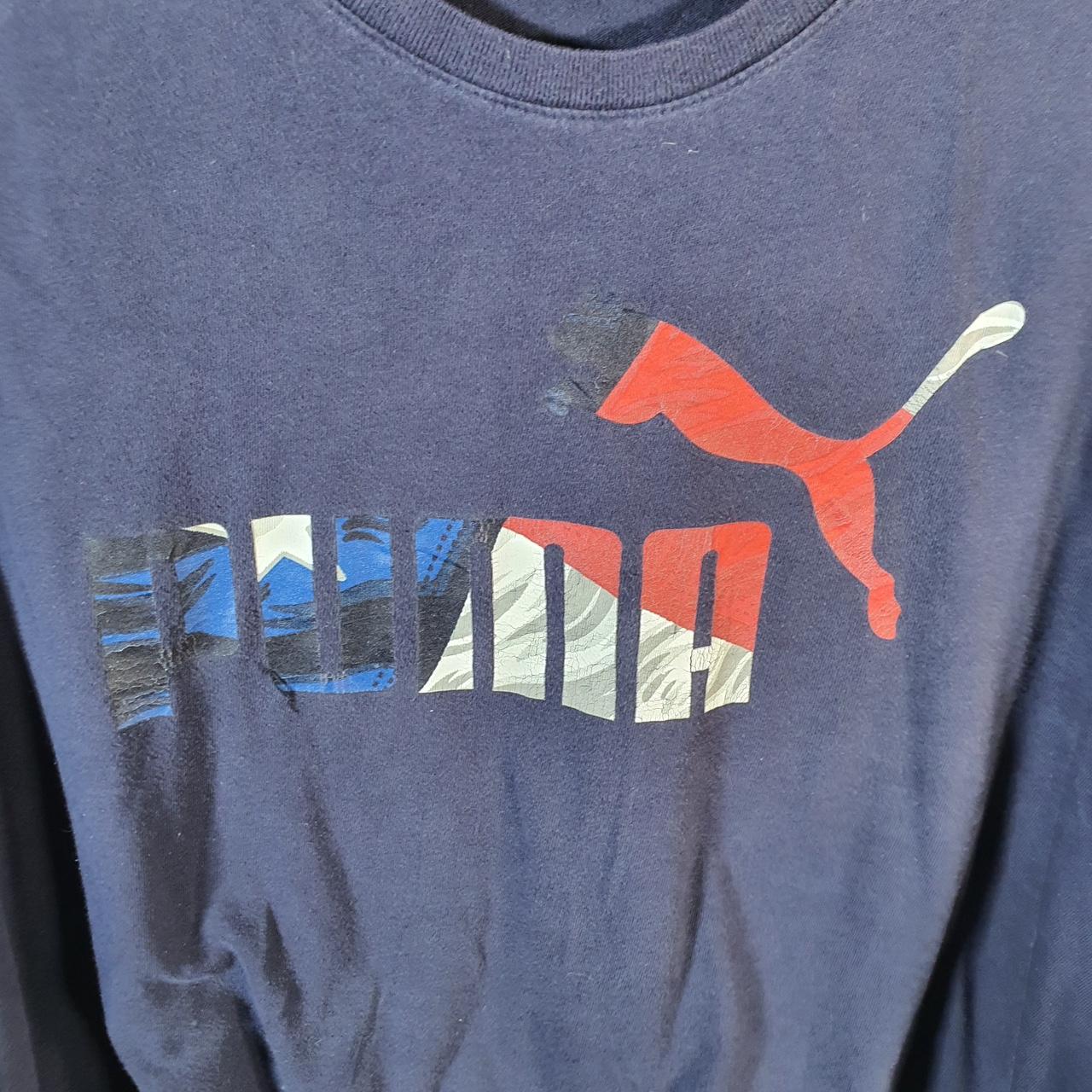 Vintage Puma Spellout T Shirt Men’s 2XL Navy Blue sports Logo Athletic