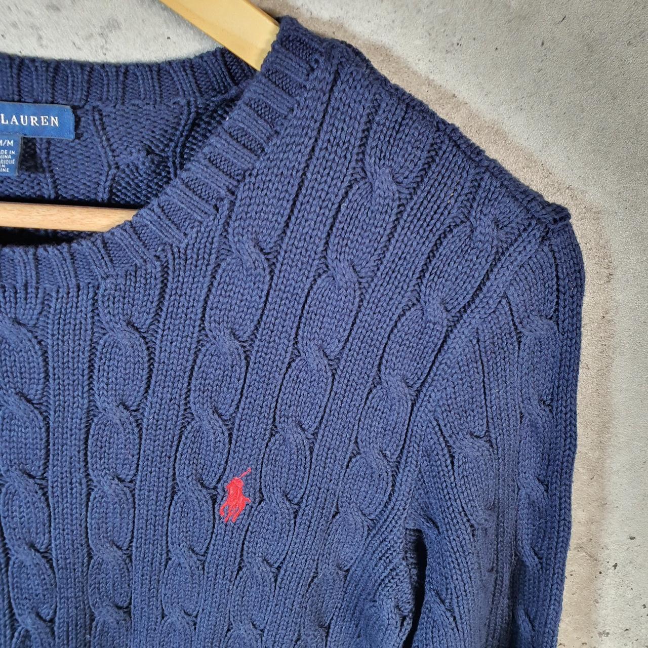 Vintage Ralph Lauren Polo Cable Knit Heavyweight Sweatshirt Womens Medium Blue Pony