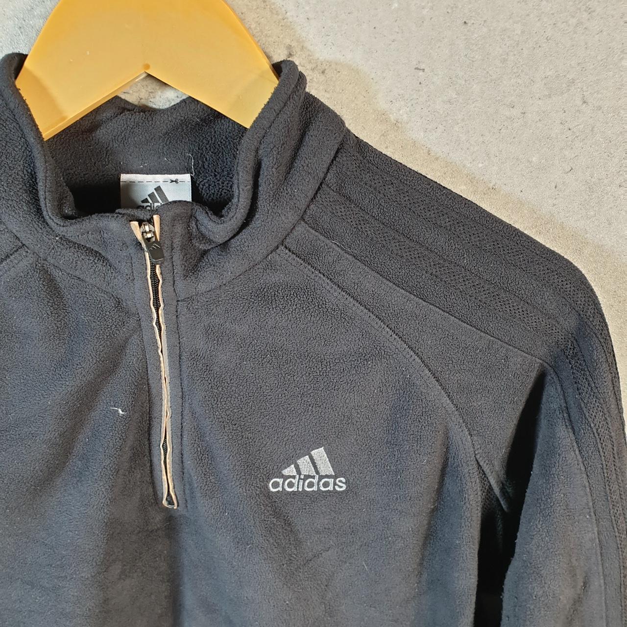 Vintage Adidas 1/4 Zip Fleece Sweatshirt Womens Medium Black Spellout Logo Winter