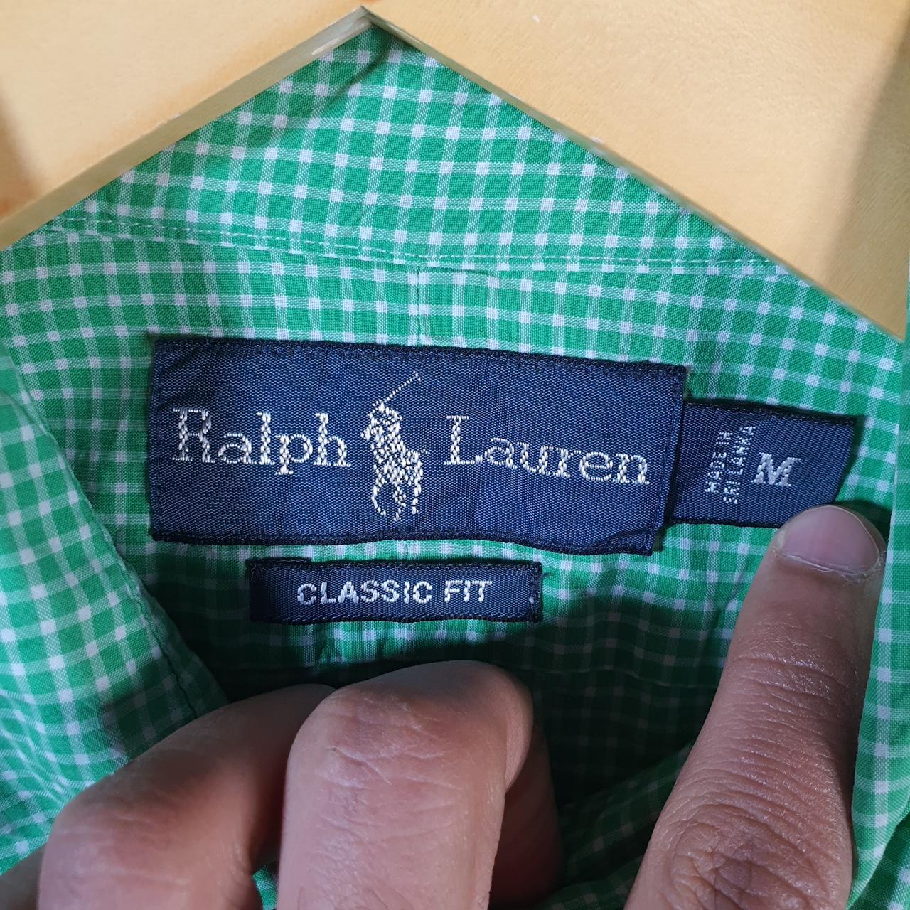 Vintage Ralph Lauren Button Down Shirt Men’s Medium Green Checkered Classic Fit Cotton Pony