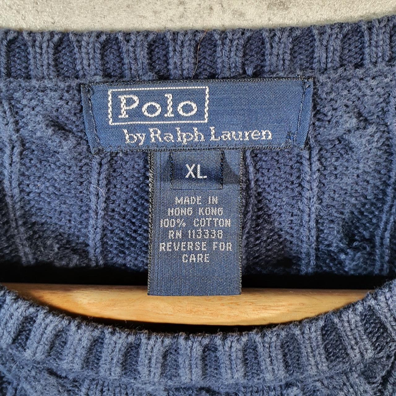 Vintage Ralph Lauren Polo Cable Knit Heavyweight Sweatshirt Womens XL Blue Pony C8868
