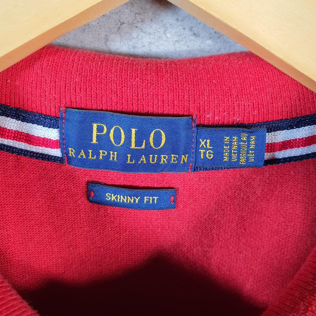 Vintage Ralph Lauren Polo USA Flag Polo Shirt Men’s XL Red Skinny Cotton Pony C9767