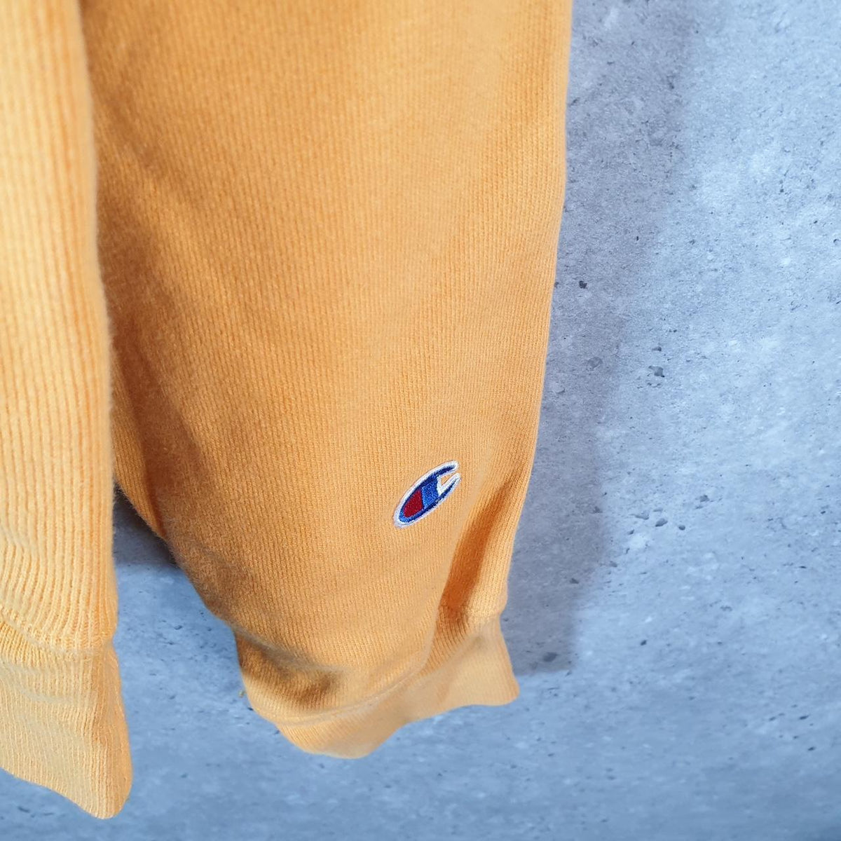 Vintage Champion Reverse Weave Hoodie Men’s Small Yellow Pullover Spellout Logo