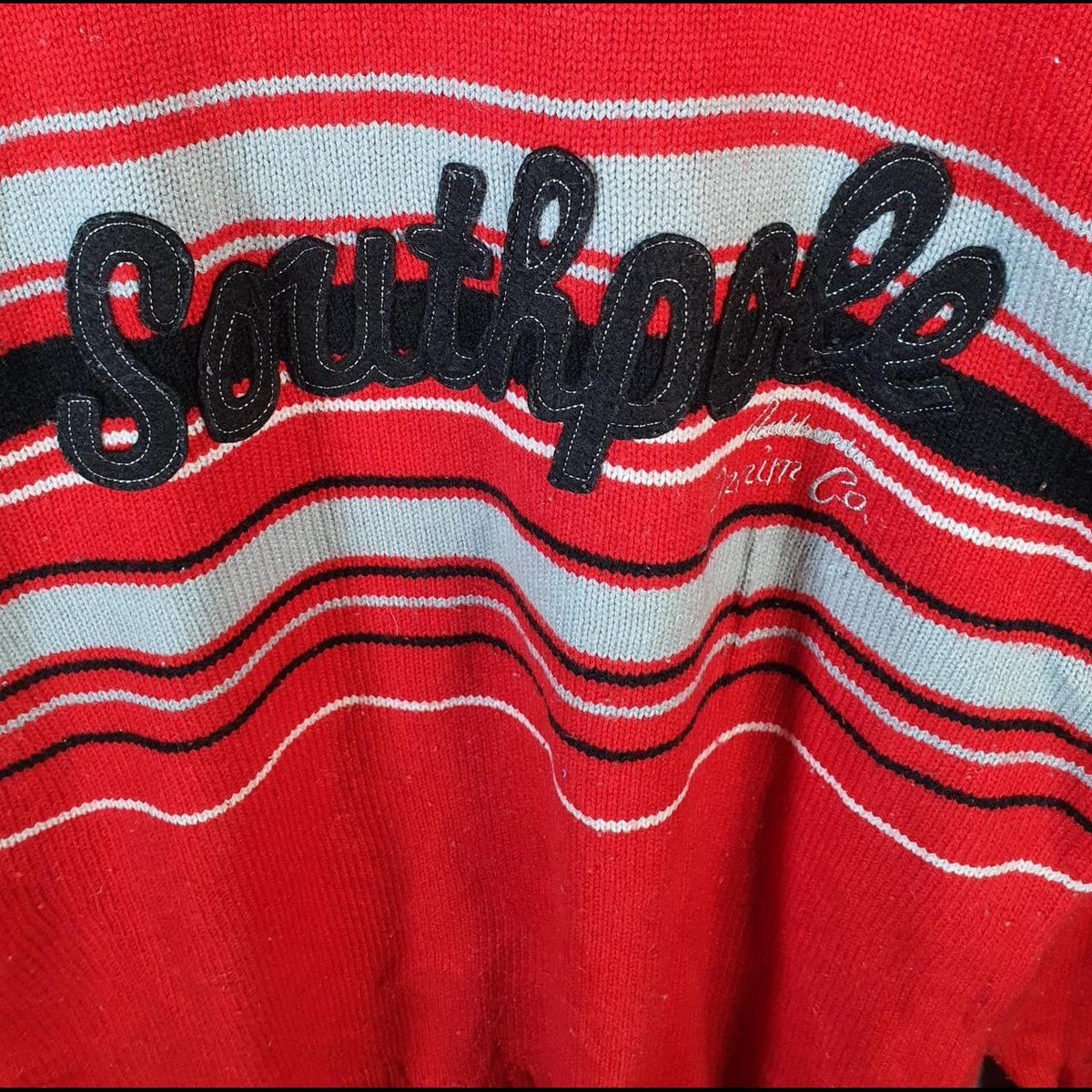 Vintage SouthPole Y2K Spellout Knit Sweater Jumper Mens XL Red Striped Pullover Hip Hop