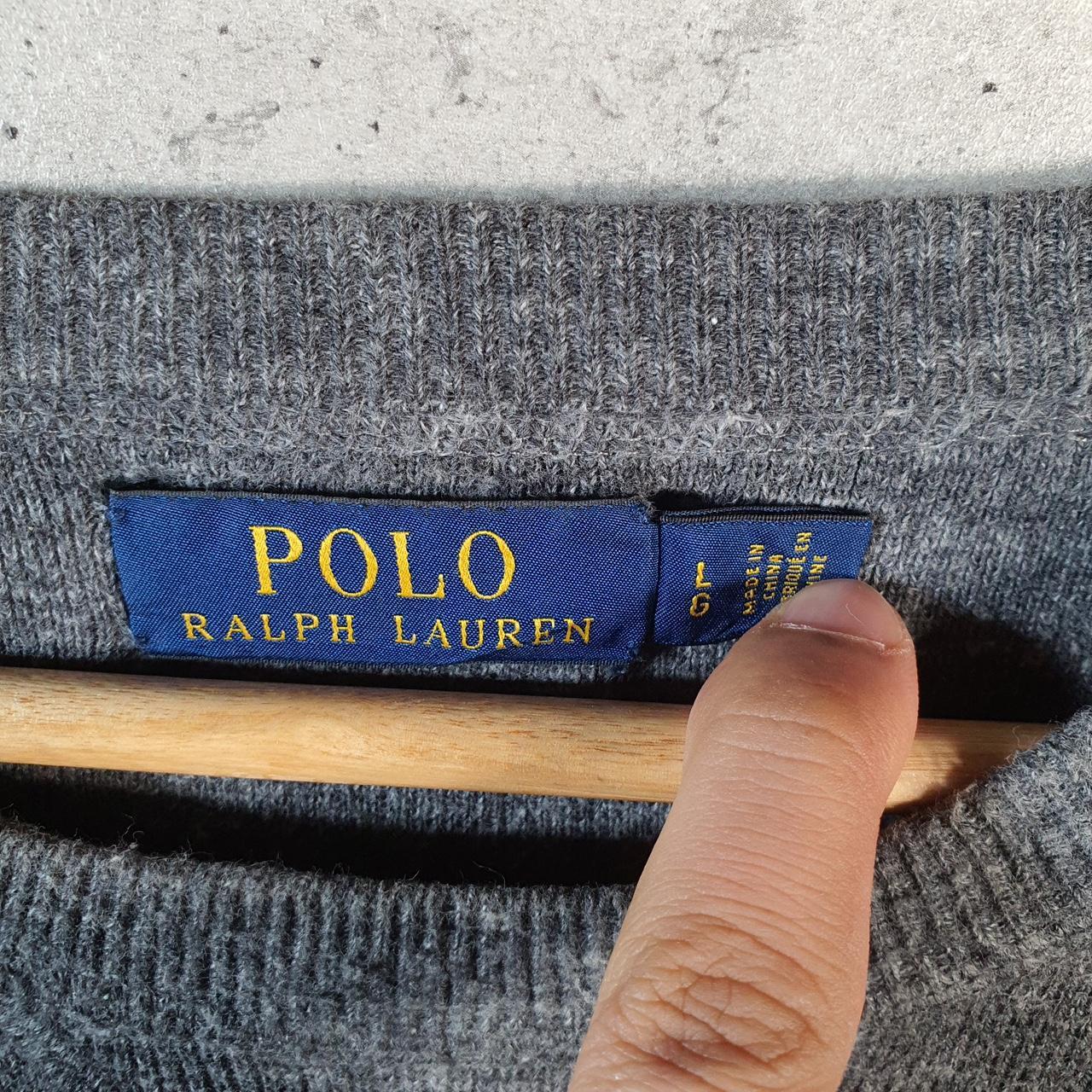 Vintage Ralph Lauren Polo Knit Sweatshirt Men’s Large Grey Pullover Pony C8850