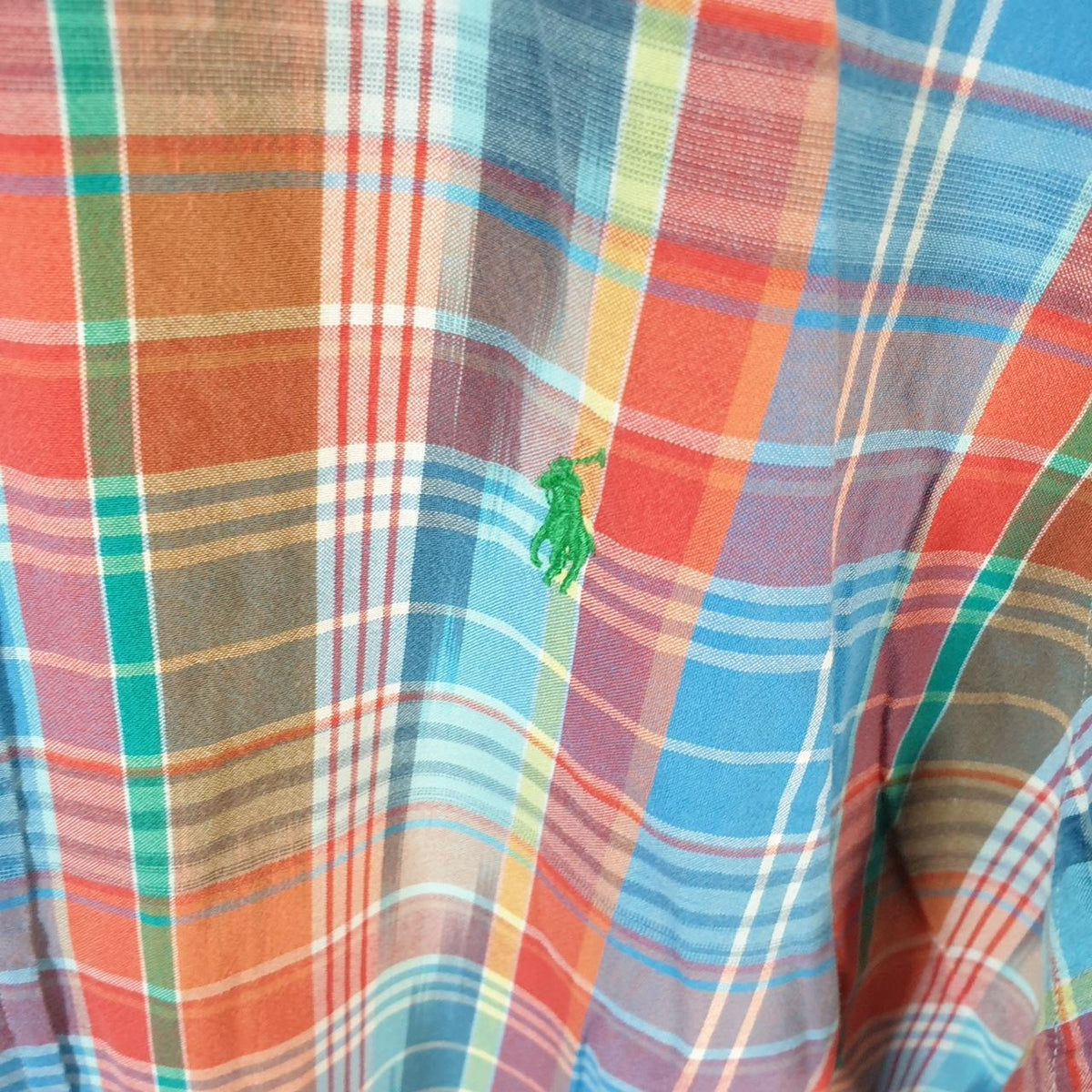 Vintage Ralph Lauren Button Down Shirt Men’s Medium Blue Checkered Classic Fit Cotton Pony