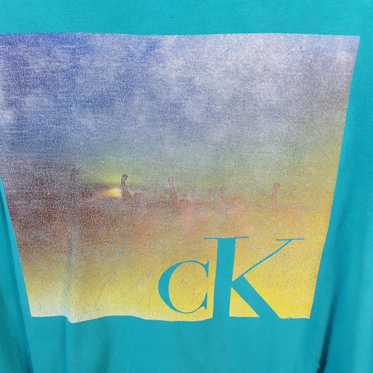 Vintage Calvin Klein Graphic T Shirt Men’s Medium Blue Regular Fit Spellout Logo