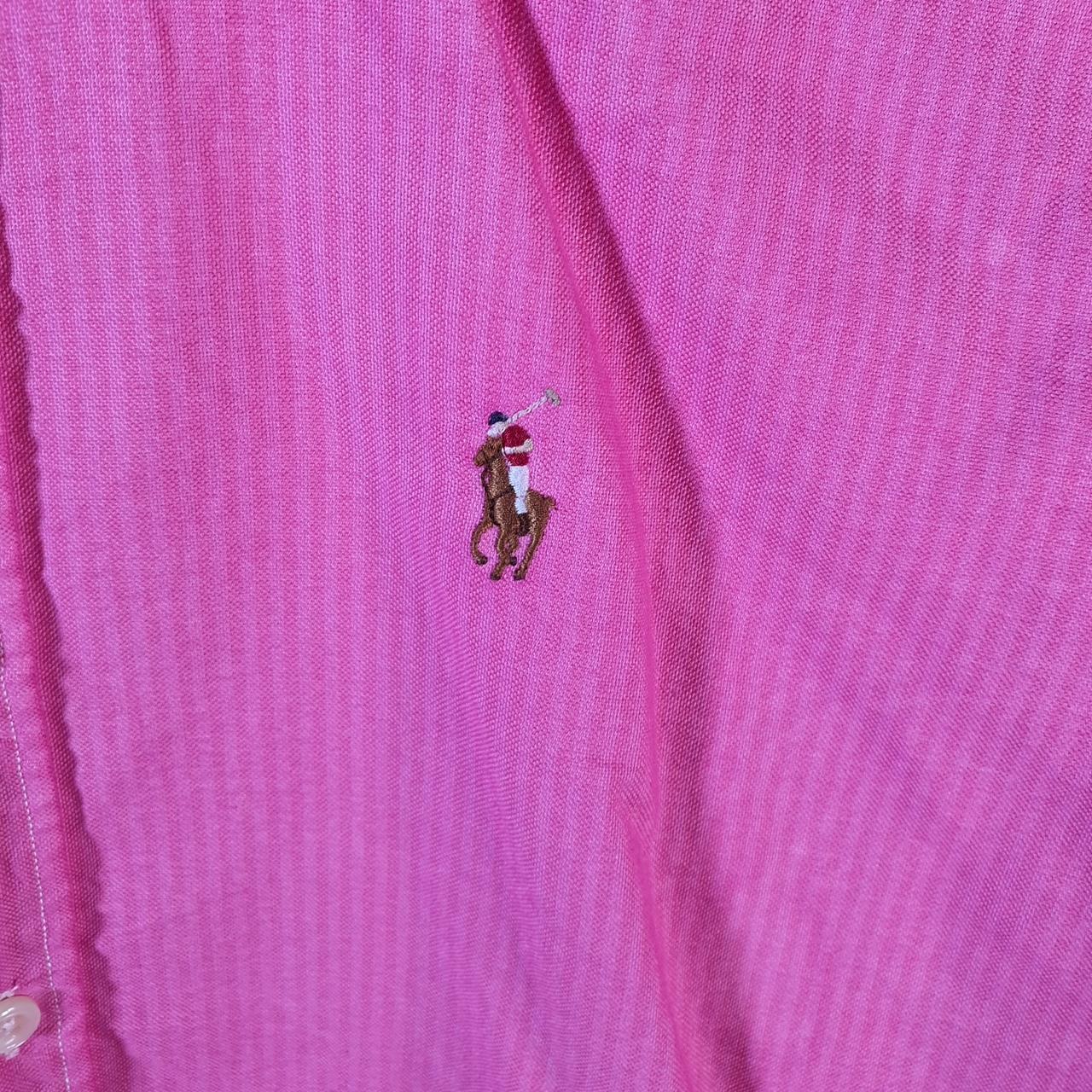 Vintage Ralph Lauren Button Down Shirt Womens Medium Pink Striped Slim Pony Casual C8499