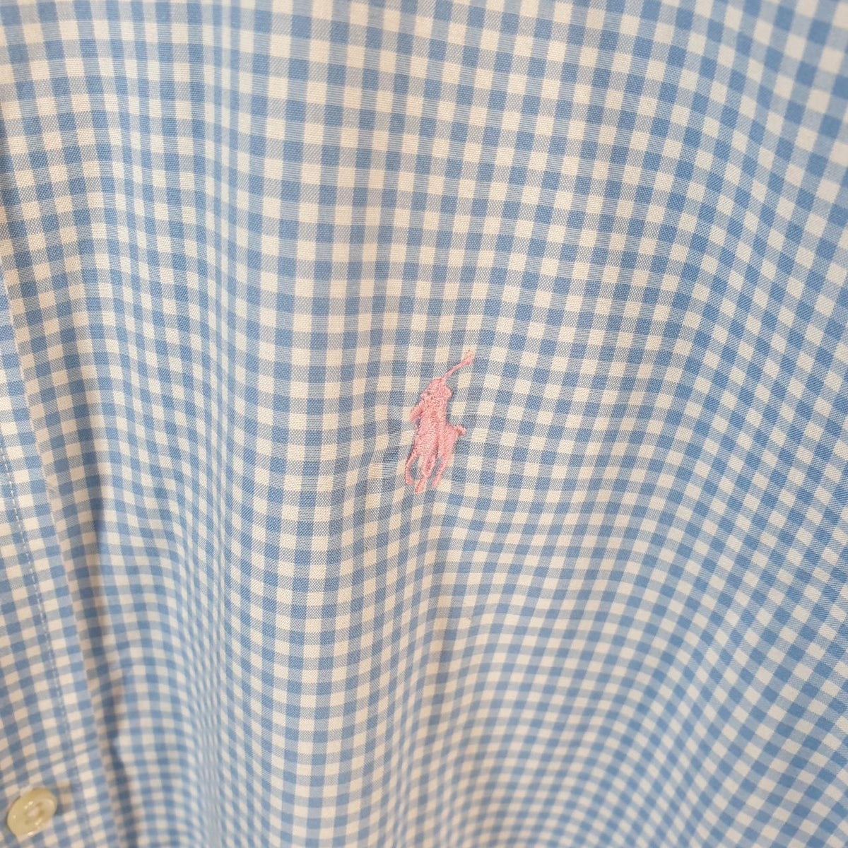 Vintage Ralph Lauren Button Down Shirt Men’s Large Blue Classic Fit Checkered Pony
