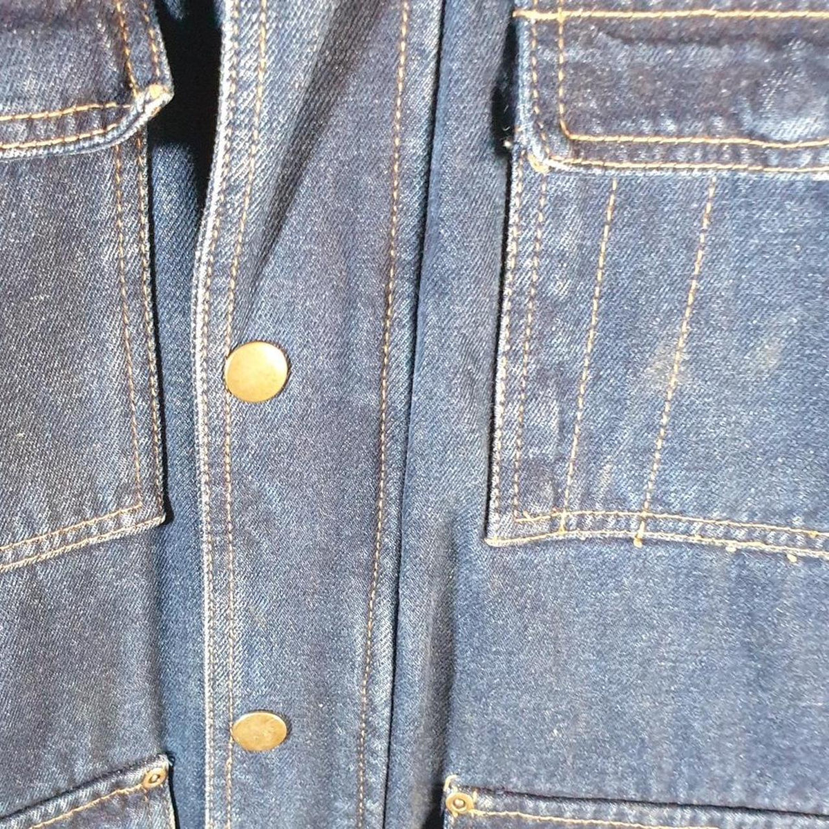 Vintage Wrangler Denim Jean Trucker Sherpa Jacket Mens Small Blue Button Sherling
