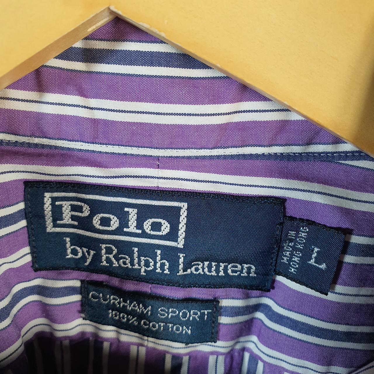 Vintage Ralph Lauren Button Down Shirt Men’s Large Purple Striped Curham Sport Cotton