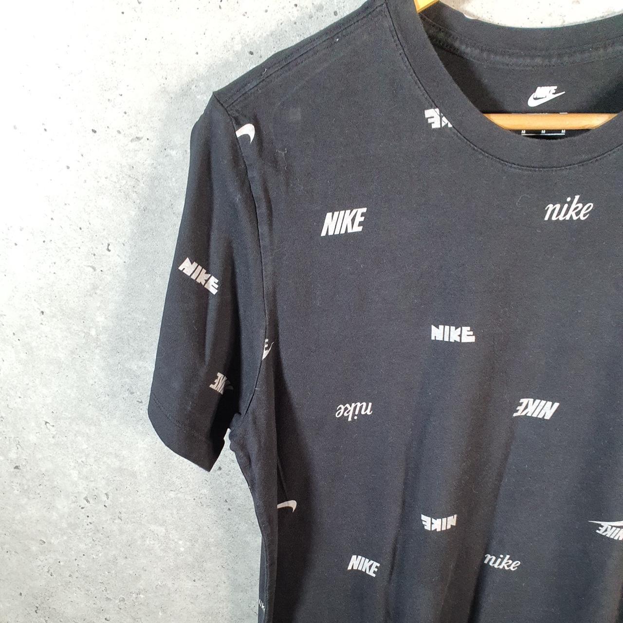 Vintage Nike Club All Over Print AOP T Shirt Men’s Medium Black Swoosh Logo Athletic Big Fish Vintage