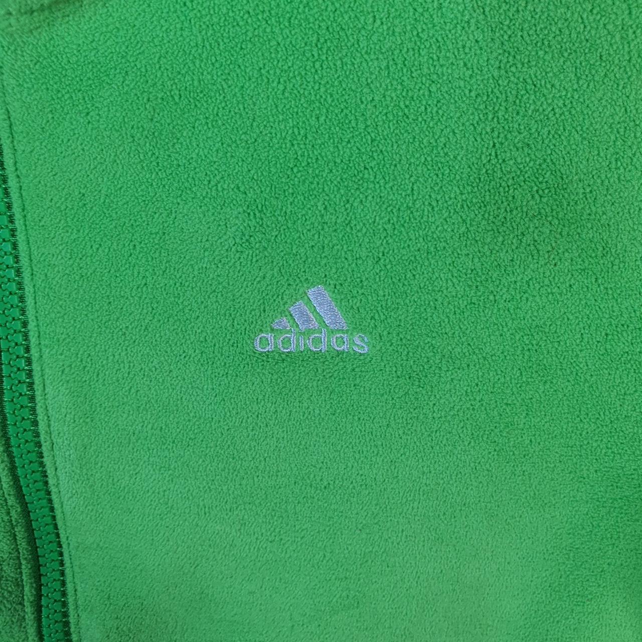 Vintage Adidas Full Zip Fleece Sweatshirt Womens UK10 Green Spellout Logo Winter