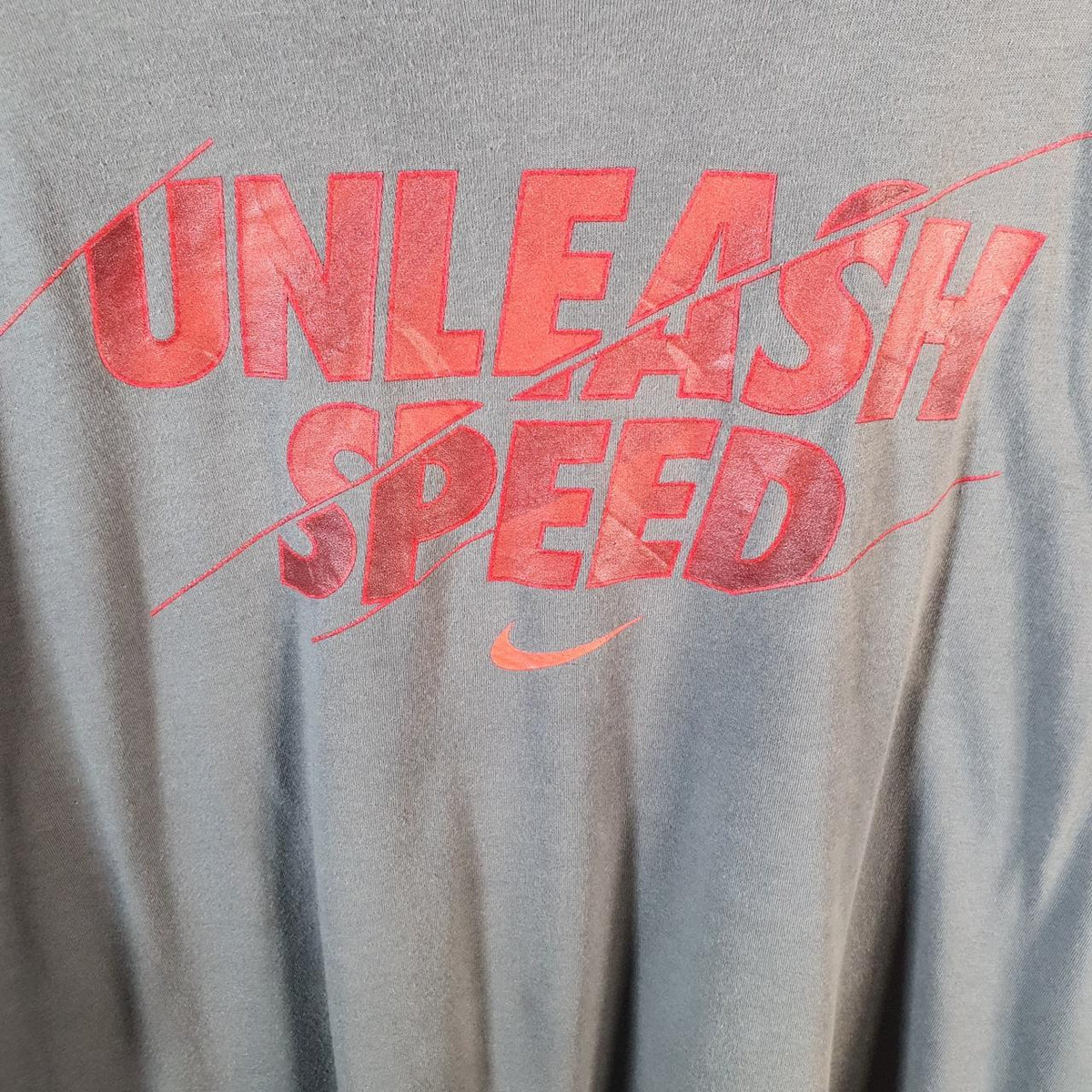 Vintage Nike Dri Fit Unleash Speed T Shirt Men’s XL Grey Logo Swoosh Athletic